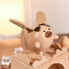Celestial Flight | Handcrafted Wooden Automaton Flying Pig Music Box