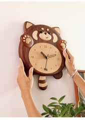 Adorable racoon designed silent wall clock - WOOD KONG