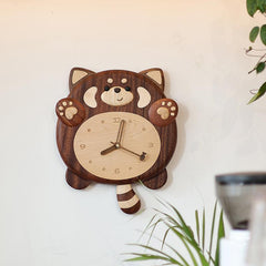 Adorable racoon designed silent wall clock - WOOD KONG
