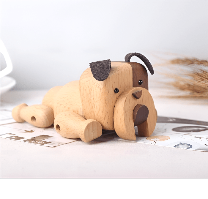 Adorable Wooden Dog figurine with movable joints - WOOD KONG
