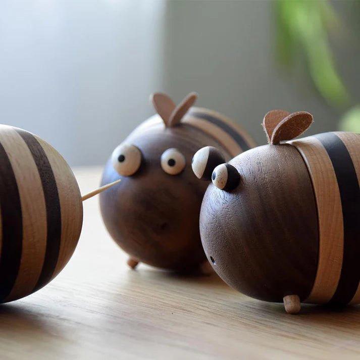 Bee Toothpick Holder Wooden Handmade Table Decorations - WOOD KONG