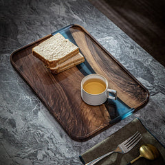 Black Walnut Resin Rectangular Household Fruit Solid Wood Small Tea Table Tray - WOOD KONG