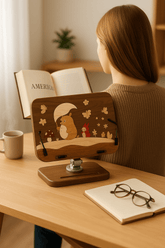 Black Walnut Tablet & Phone Stand with Little Prince Inlay – Adjustable Wooden Holder - WOOD KONG