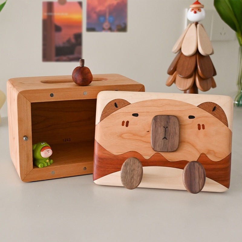 Capybara - Inspired Solid Wood Tissue Box | Adorable & Multi - Functional - WOOD KONG