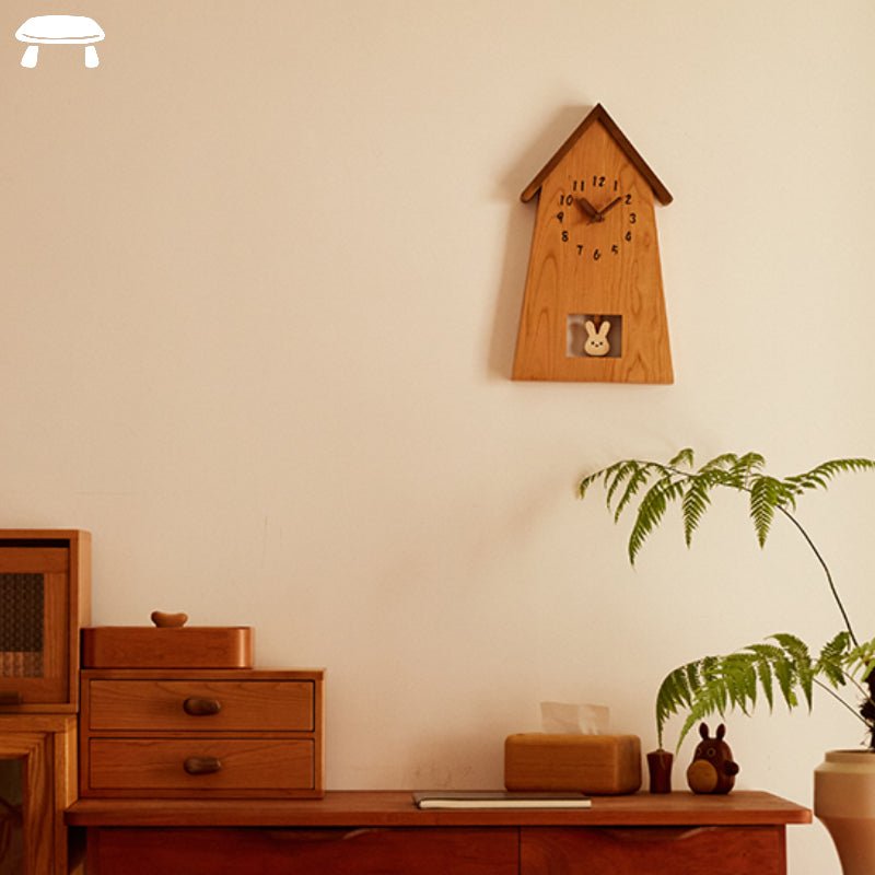 Charming Wooden House Cuckoo Clock with Swinging Bunny Pendulum - WOOD KONG