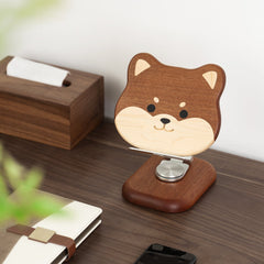 cute dog wooden Ipad Stand: Foldable Rotatable Tablet Holder Reading Rack - WOOD KONG