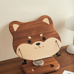 cute dog wooden Ipad Stand: Foldable Rotatable Tablet Holder Reading Rack - WOOD KONG