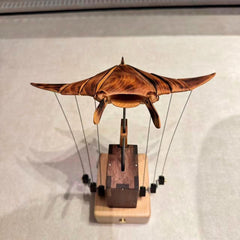 Handcrafted Kinetic Manta Ray Wood Sculpture: Solid Walnut, Silent Motion, USB-C Rechargeable