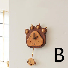 Fish And Bear Paw Cartoon Mute Solid Wood Pendulum Clock Indoor Wall Clock - WOOD KONG