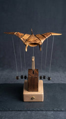 Handcrafted Kinetic Manta Ray Wood Sculpture: Solid Walnut, Silent Motion, USB - C Rechargeable - WOOD KONG