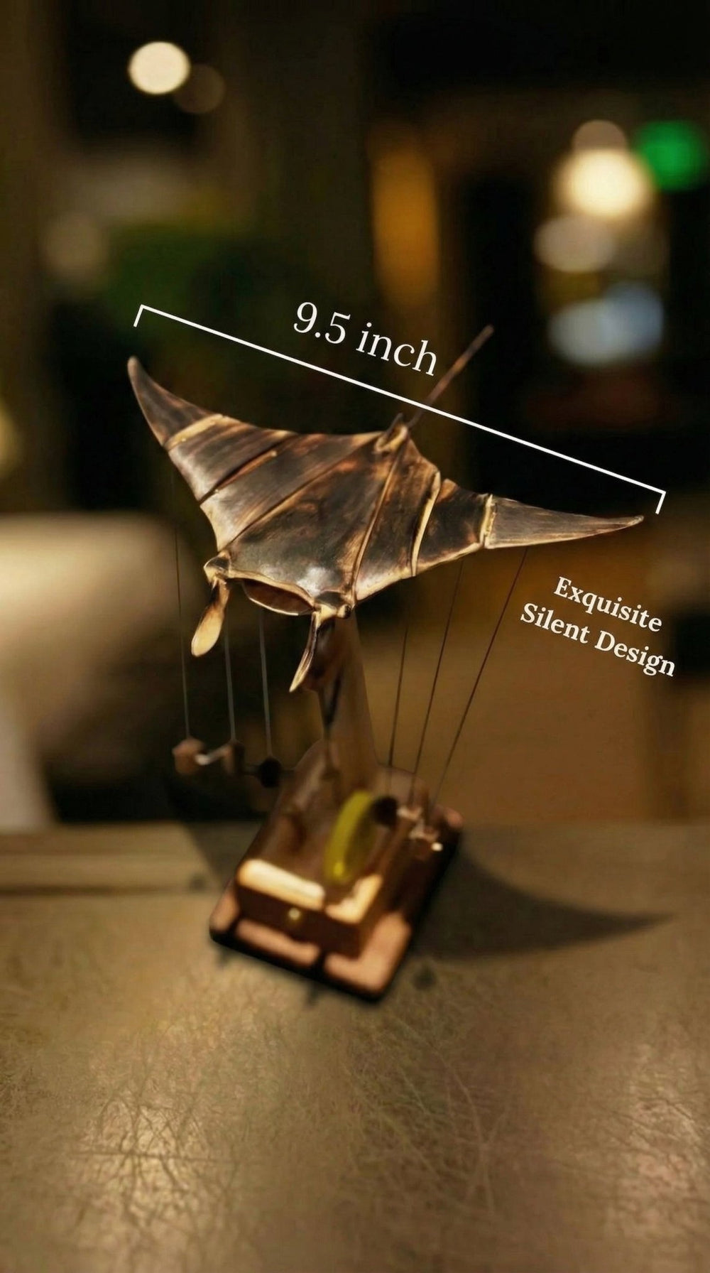 Handcrafted Kinetic Manta Ray Wood Sculpture: Solid Walnut, Silent Motion, USB - C Rechargeable - WOOD KONG