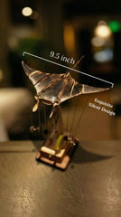 Handcrafted Kinetic Manta Ray Wood Sculpture: Solid Walnut, Silent Motion, USB - C Rechargeable - WOOD KONG
