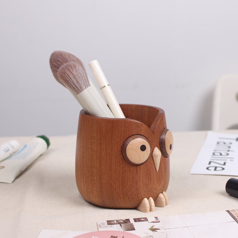 Miulika Pencil Holder Desktop Organizer Practical Owl Design Container - WOOD KONG
