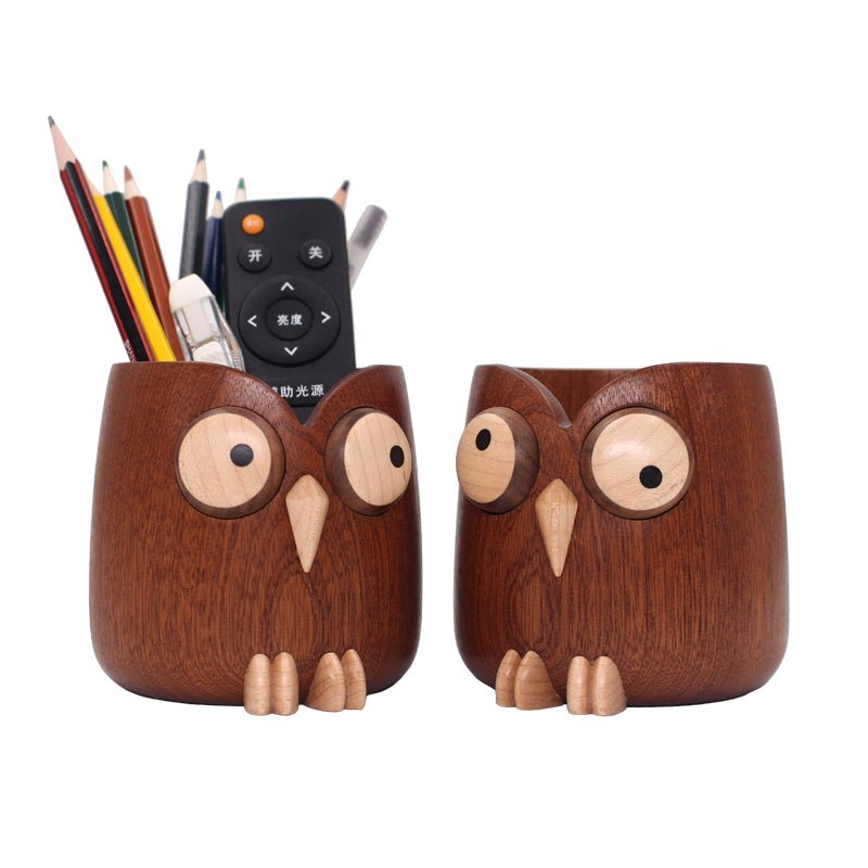 Miulika Pencil Holder Desktop Organizer Practical Owl Design Container - WOOD KONG