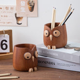Miulika Pencil Holder Desktop Organizer Practical Owl Design Container - WOOD KONG