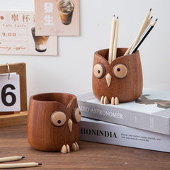 Miulika Pencil Holder Desktop Organizer Practical Owl Design Container - WOOD KONG