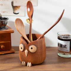 Miulika Pencil Holder Desktop Organizer Practical Owl Design Container - WOOD KONG