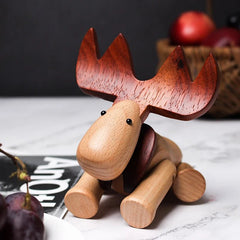 Moose figurine :Handcrafted Wooden Elk with Movable Joints - WOOD KONG
