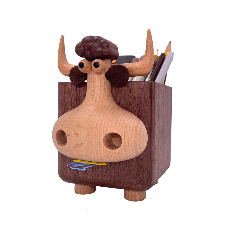 Wooden Bull Pen Holder: Fun and Functional Desk Accessory - WOOD KONG