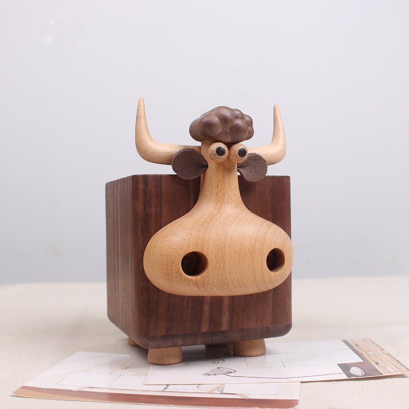 Wooden Bull Pen Holder: Fun and Functional Desk Accessory - WOOD KONG