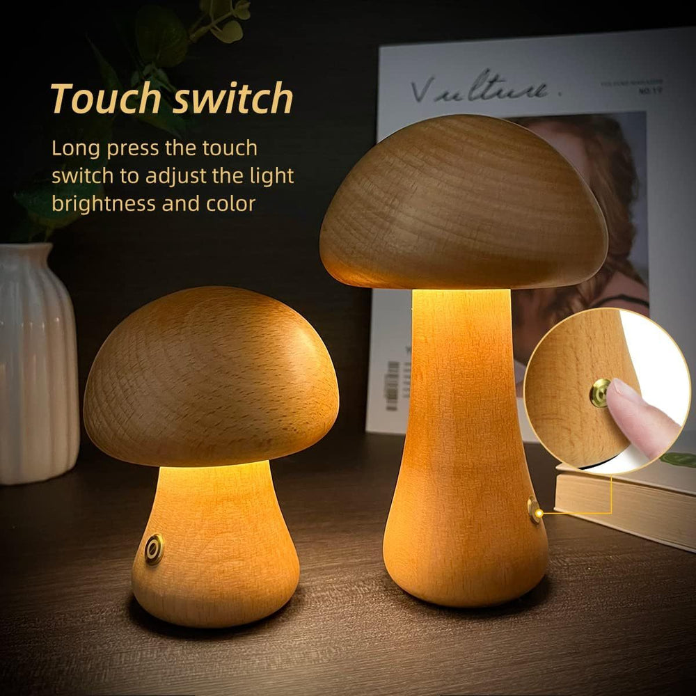 Wooden Cute Mushroom LED Night Light With Touch Switch - WOOD KONG