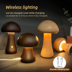 Wooden Cute Mushroom LED Night Light With Touch Switch - WOOD KONG