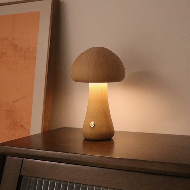 Wooden Cute Mushroom LED Night Light With Touch Switch - WOOD KONG