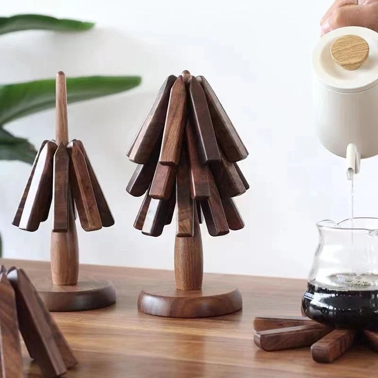 Wooden Tree Coasters - Cutest Wooden Tree Trivet Set, Walnut Tree Hot Pot Stand Wooden Trivet for Hot Dishes Tree Shape Trivet Set Coaster, Functional Stackable Decorative Coasters - WOOD KONG