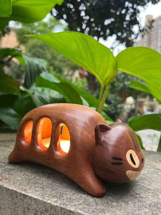 Cat Bus Wooden Night Light: Handcrafted Touch-Control Desk Lamp for Cozy Spaces - WOOD KONG