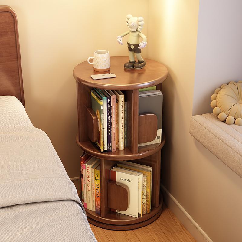 Minimalist Solid Wood Rotating Bookshelf, 360° Swivel Bookcase for Modern Home Decor