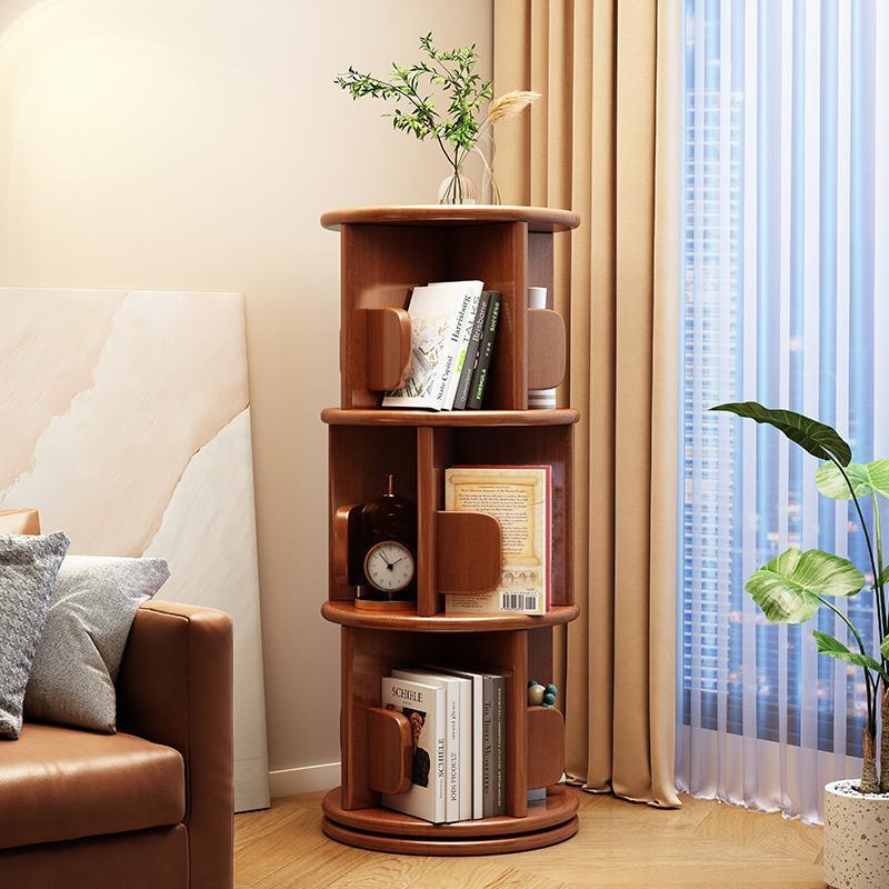 Minimalist Solid Wood Rotating Bookshelf, 360° Swivel Bookcase for Modern Home Decor
