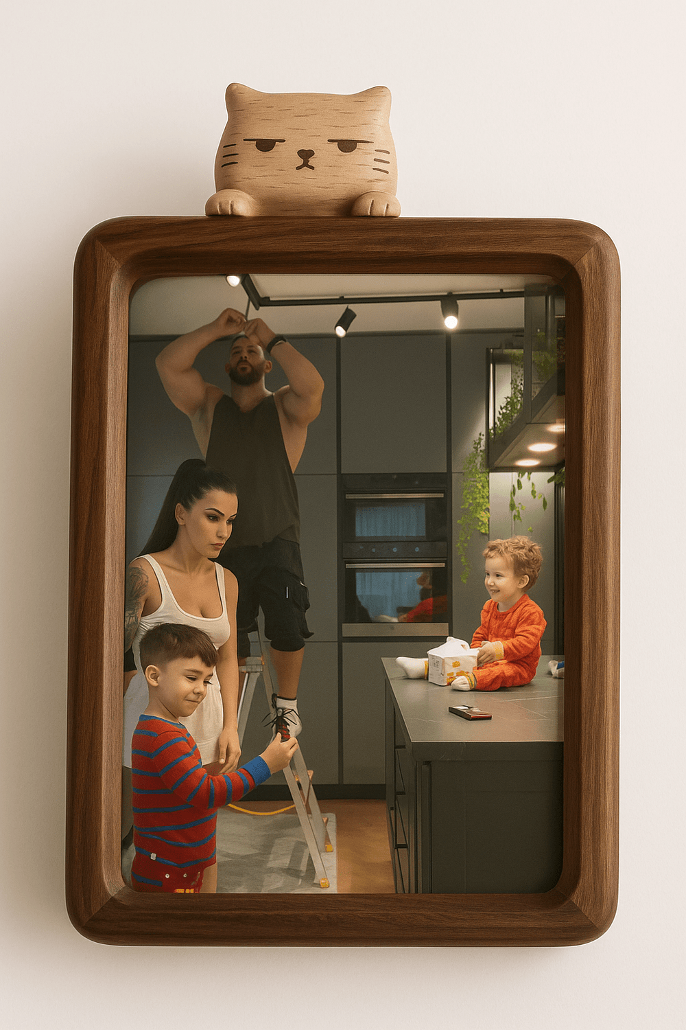 Adorable Magnetic Cat Photo Frame in Black Walnut – Perfect Gift & Decor - WOOD KONG