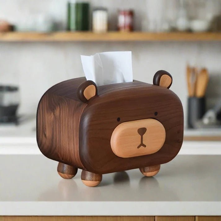 Bear Tissue Box Cover with Toothpick holder Wooden Handmade Decorations - WOOD KONG
