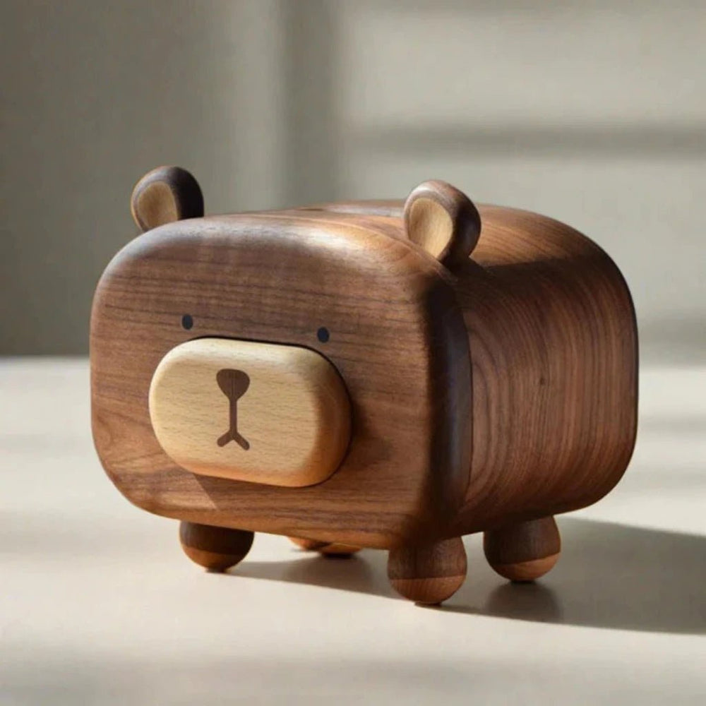 Bear Tissue Box Cover with Toothpick holder Wooden Handmade Decorations - WOOD KONG