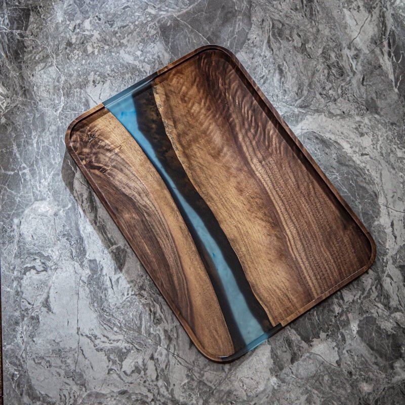 Black Walnut Resin Rectangular Household Fruit Solid Wood Small Tea Table Tray - WOOD KONG