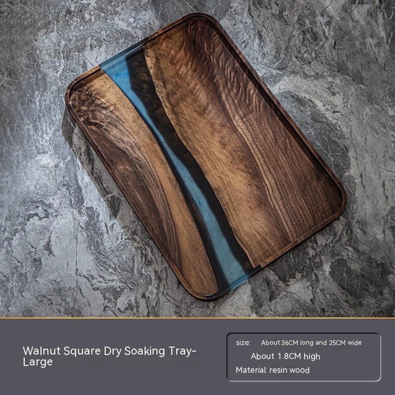 Black Walnut Resin Rectangular Household Fruit Solid Wood Small Tea Table Tray - WOOD KONG