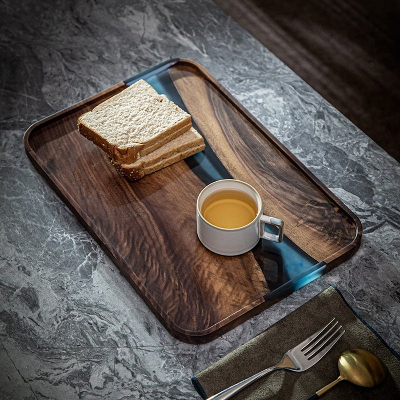 Black Walnut Resin Rectangular Household Fruit Solid Wood Small Tea Table Tray - WOOD KONG