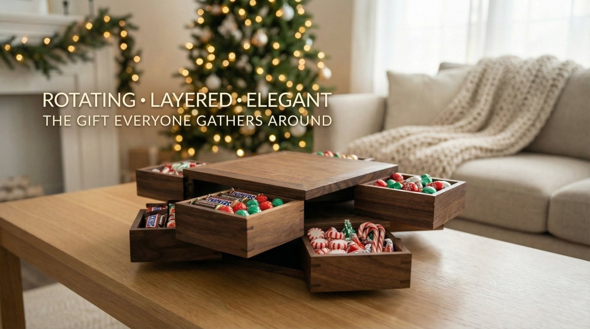 Black Walnut Rotating Storage Box — Layered Organizer - WOOD KONG