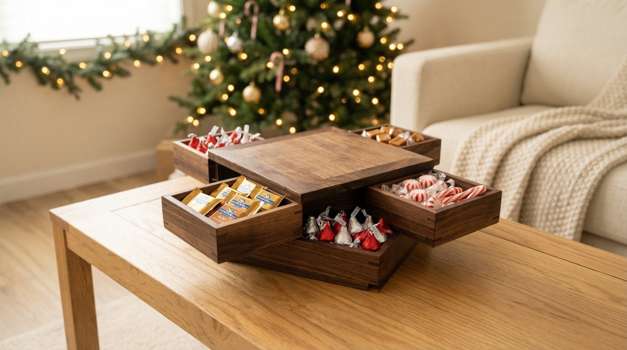 Black Walnut Rotating Storage Box — Layered Organizer - WOOD KONG