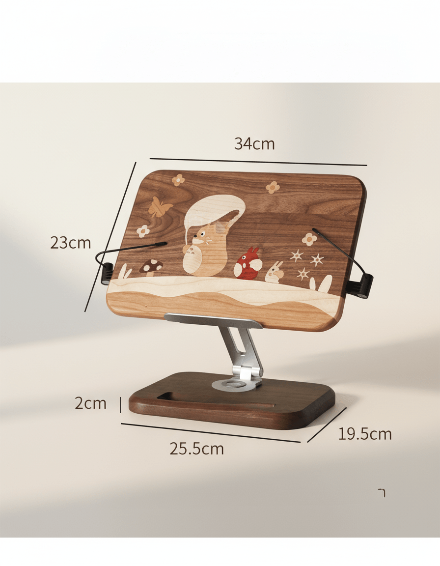 Black Walnut Tablet & Phone Stand with Little Prince Inlay – Adjustable Wooden Holder - WOOD KONG
