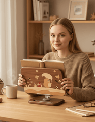 Black Walnut Tablet & Phone Stand with Little Prince Inlay – Adjustable Wooden Holder - WOOD KONG