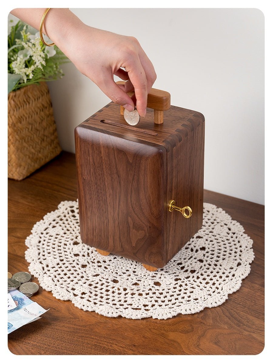 Black Walnut Wooden Money Box Change Storage Box - WOOD KONG