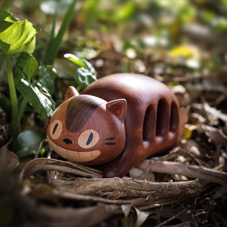 Cat Bus Wooden Night Light – Handmade Touch Control, USB - C Rechargeable Cozy Desk Lamp - WOOD KONG