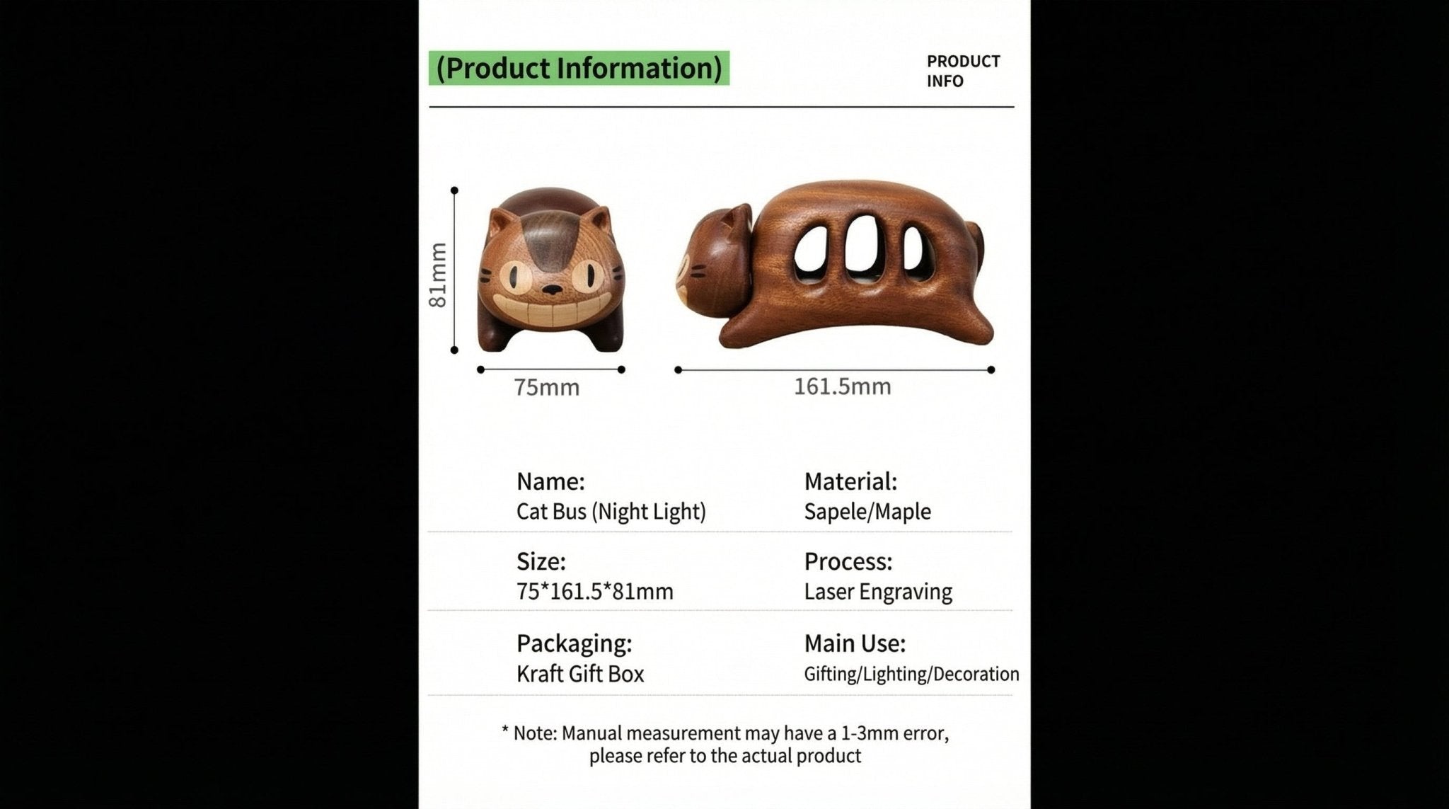 Cat Bus Wooden Night Light – Handmade Touch Control, USB - C Rechargeable Cozy Desk Lamp - WOOD KONG