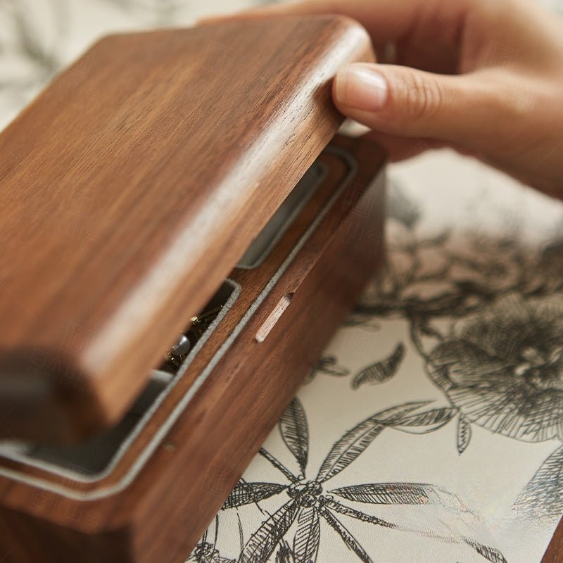 Elegant Dual - Layer Walnut Jewelry Box | Compact & Travel - Friendly - WOOD KONG