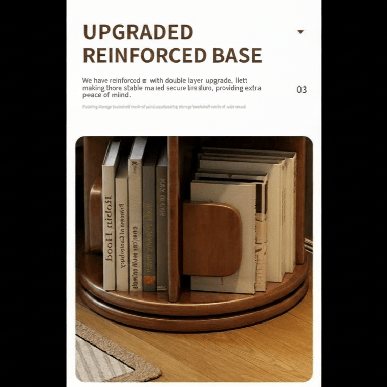 Minimalist Solid Wood Rotating Bookshelf, 360° Swivel Bookcase for Modern Home Decor - WOOD KONG