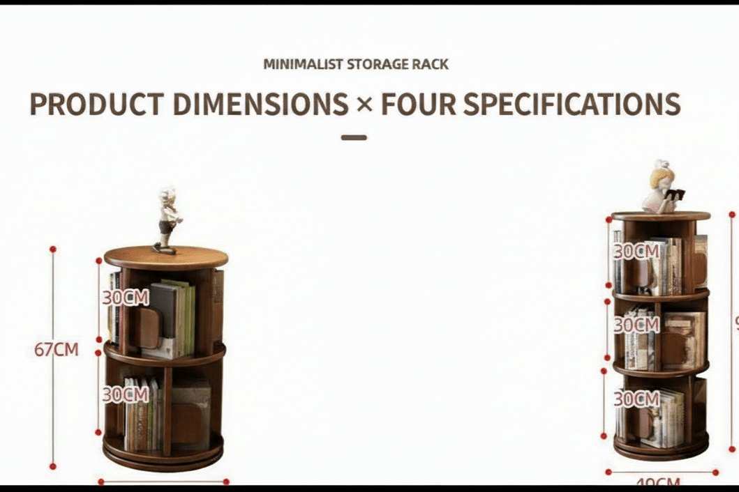 Minimalist Solid Wood Rotating Bookshelf, 360° Swivel Bookcase for Modern Home Decor - WOOD KONG