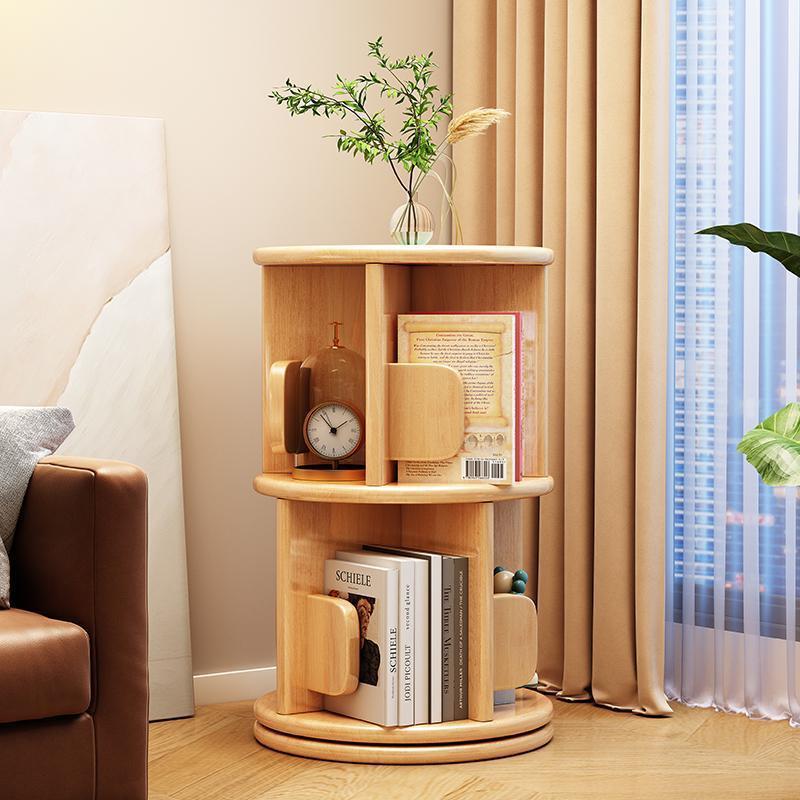 Minimalist Solid Wood Rotating Bookshelf, 360° Swivel Bookcase for Modern Home Decor - WOOD KONG