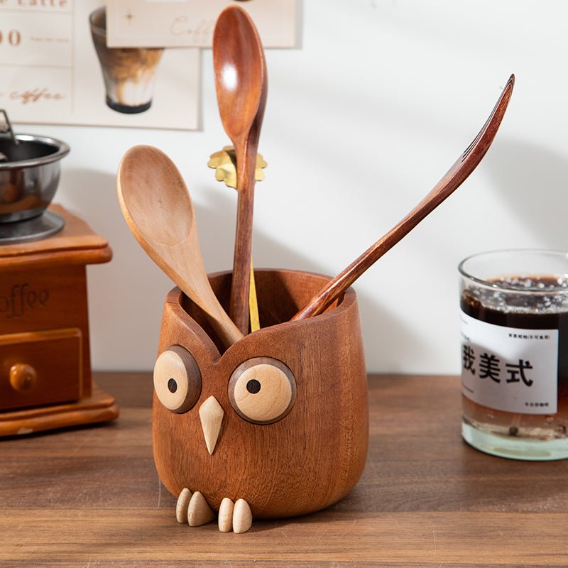 Miulika Pencil Holder Desktop Organizer Practical Owl Design Container - WOOD KONG
