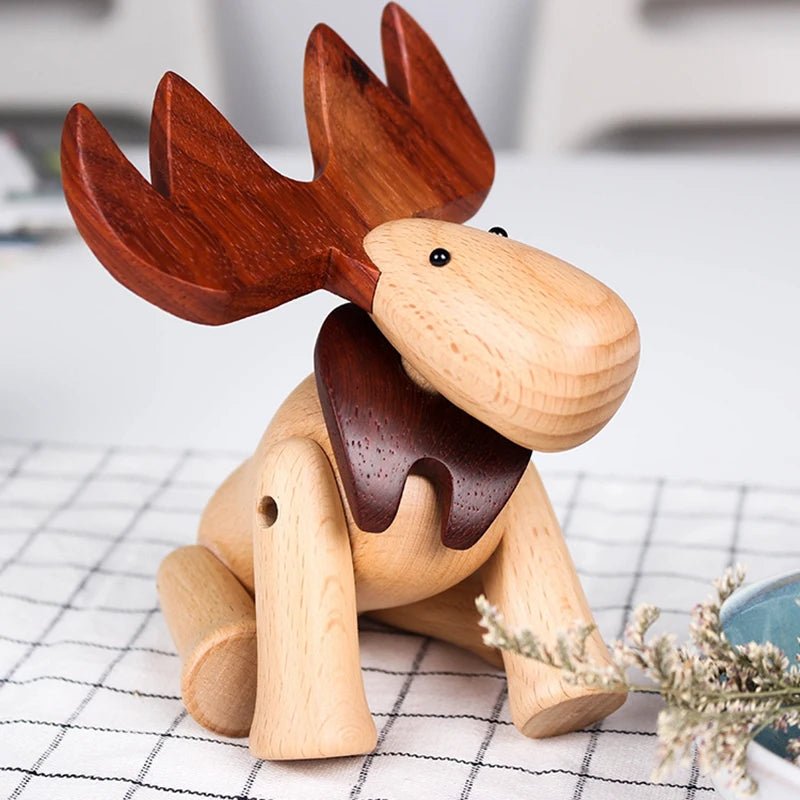 Moose figurine :Handcrafted Wooden Elk with Movable Joints - WOOD KONG